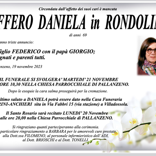Piffero Daniela in Rondolini di anni 69