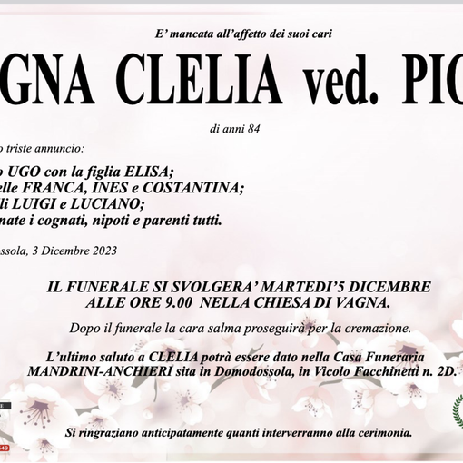 Bugna Clelia ved. Pioda di anni ved. di anni 84