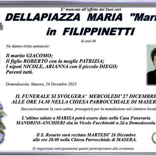 Dellapiazza Maria &quot;Marisa&quot; in Filippinetti di anni 86