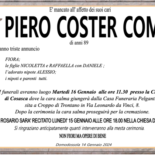 Piero Coster Comi 89 anni
