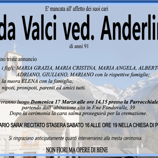 Ada Valci ved. Anderlini di anni 91