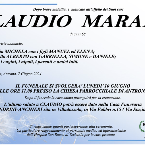 Claudio Marani di anni 68