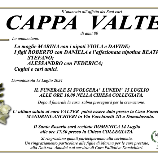 Cappa Walter di anni 80