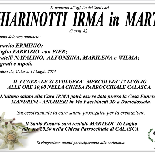 Chiaranotti Irma in Marta di anni 82