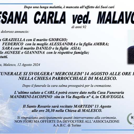 Besana Carla ved.Malavolti di anni 92