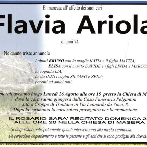 Flavia Ariola 74 anni