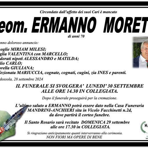 Geom. Ermanno Moretti di anni 70