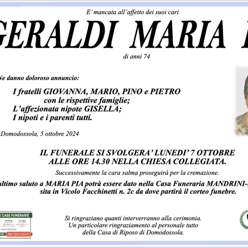 Geraldi Maria Pia di anni 74
