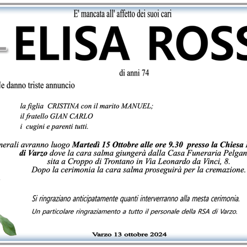 Elisa Rossi di anni 74