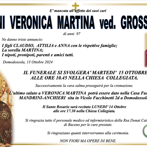 Zani Veronica Martina ved. Grossetti di anni 97