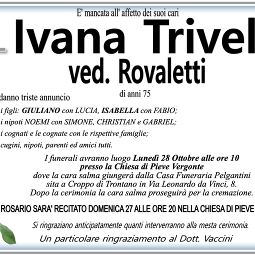 Ivana Trivelli ved. Rovaletti di anni 75