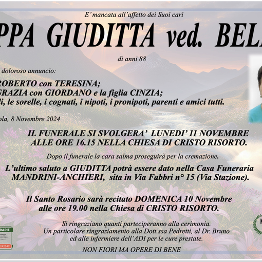 Sappa Giuditta ved. Bello' di anni 88