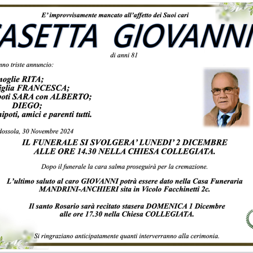 Casetta Giovanni di anni 81