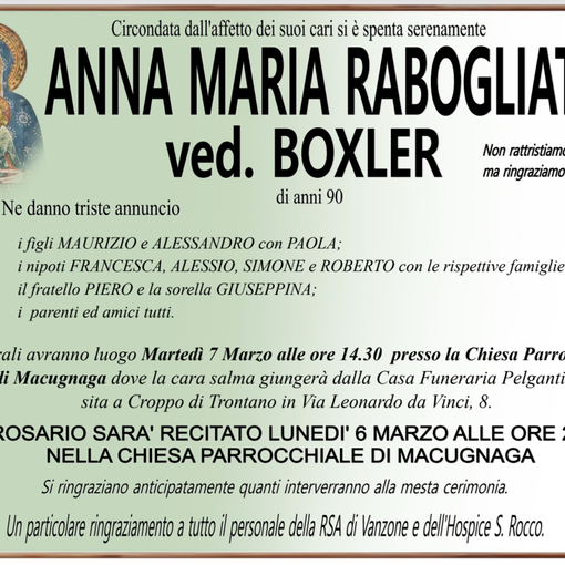 Anna Maria Rabogliatti ved. Boxler di anni 90