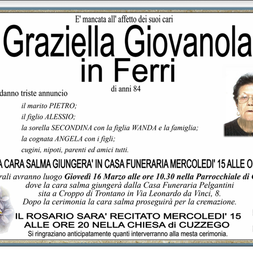 Graziella Giovanola in Ferri di anni 84