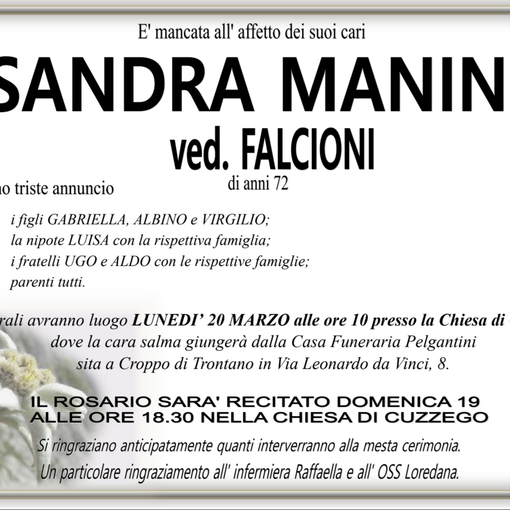 Sandra Manini ved. Falcioni di anni 72