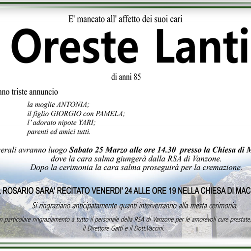Oreste Lanti di anni 85