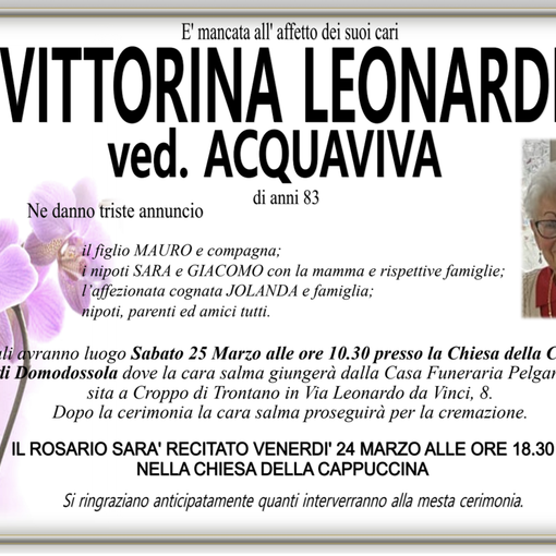 Vittorina Leonardi ved. Acquaviva di anni 83