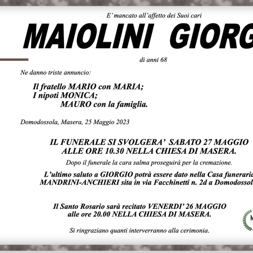Maiolini Giorgio di anni 68