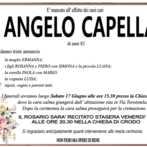 Angelo Capella di anni 82