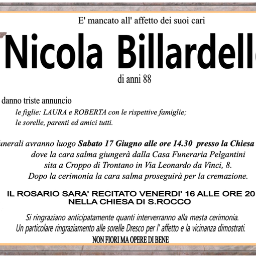 Nicola Billardello di anni 88