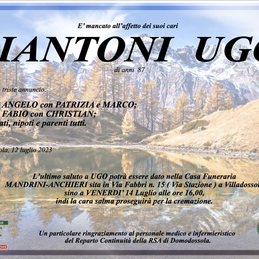 Piantoni Ugo di anni 87
