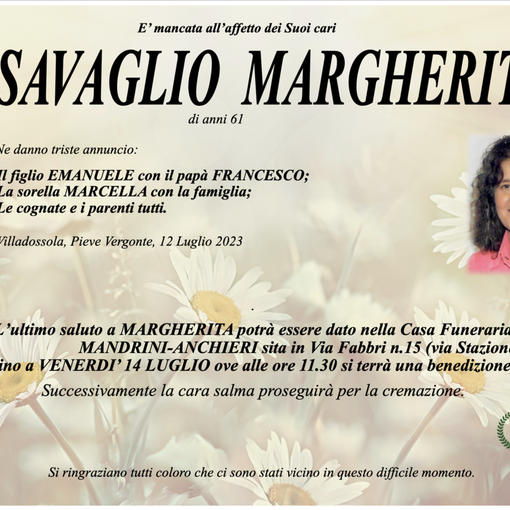 Savaglio Margherita di anni 61