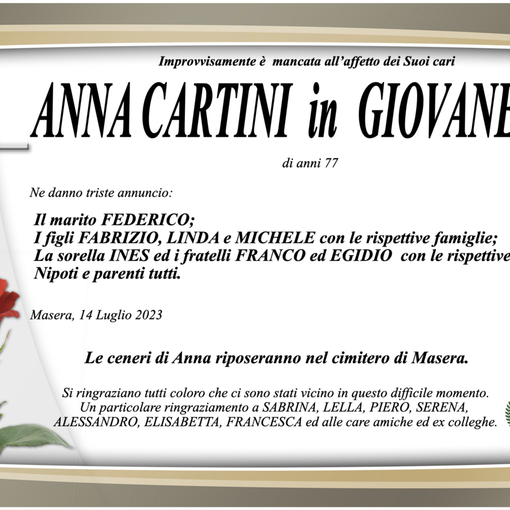Anna Cartini in Giovanella di anni 77