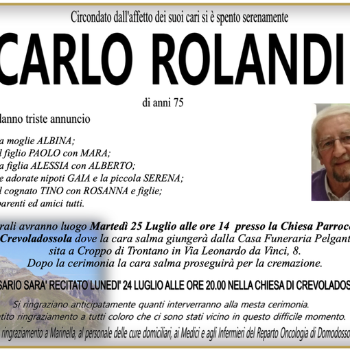 Carlo Rolandi di anni 75