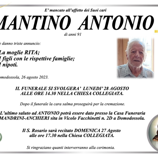 Mantino Antonio di anni 91