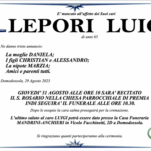 Lepori Luigi di anni 65