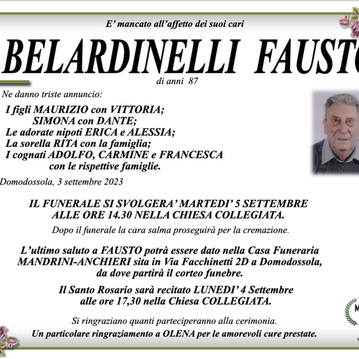 Belardinelli Fausto di anni 87