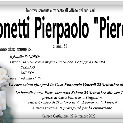 Bonetti Pierpaolo &quot;Piero&quot; di anni 58