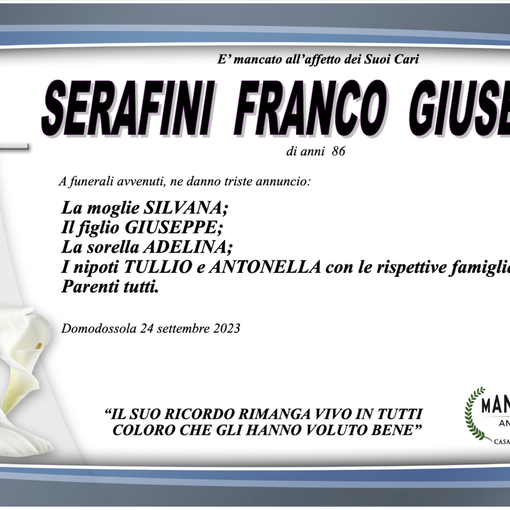 Serafini Franco Giuseppe di anni 84