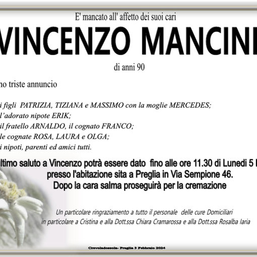 Vincenzo Mancini 90 anni
