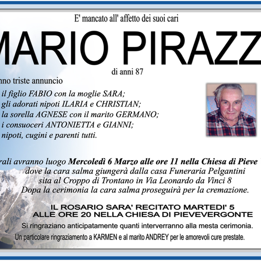 Mario Pirazzi di anni 87