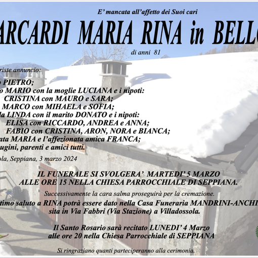 Arcardi Maria Rina in Bellotti di anni 81