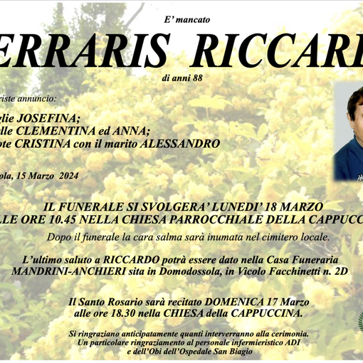 Ferraris Riccardo di anni 88