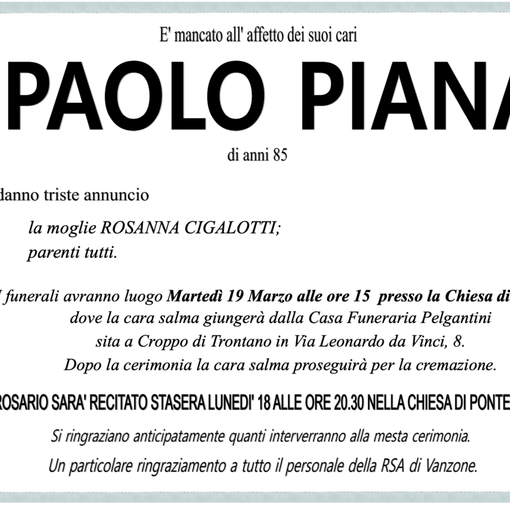 Paolo Piana di anni 85