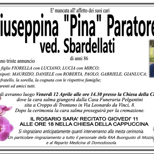 Giuseppina &quot;Pina&quot; Paratore ved. Sbardellati di anni 86