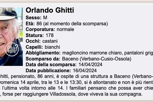 Anche la trasmissione 'Chi l'ha visto?' si occupa della scomparsa di Orlando Ghitti