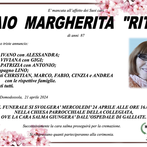 Caio Margherita &quot;Rita&quot; di anni 87