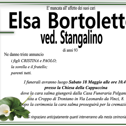 Elsa Bortoletto ved. Strangalino di anni 93
