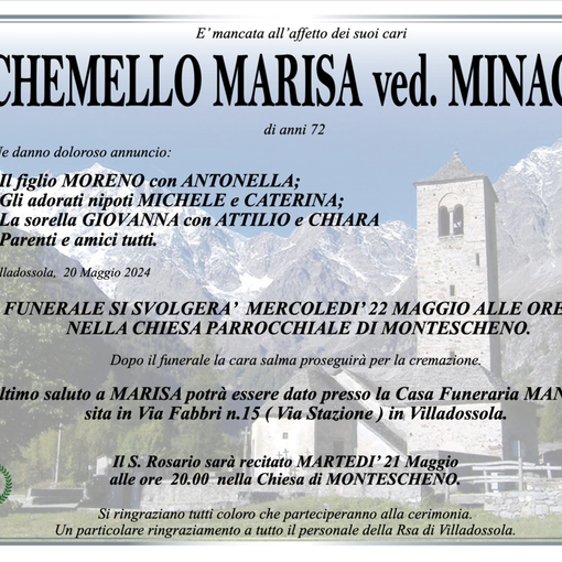 Chemello Marisa ved. Minacci di anni 72