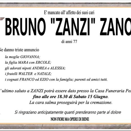 Bruno &quot;Zanzi&quot; Zanola di anni 77