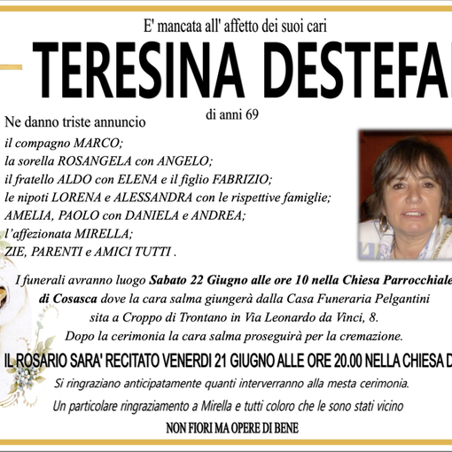 Teresina Destefani di anni 69