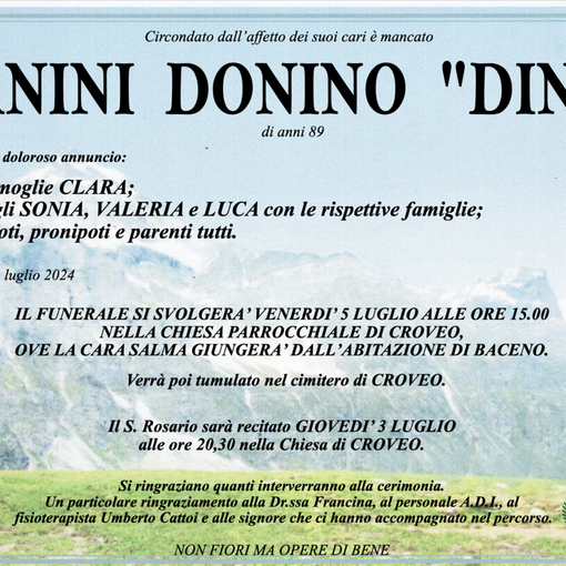 Vanini Donino &quot;Dino&quot; di anni 89