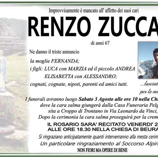 Renzo Zuccala di anni 67