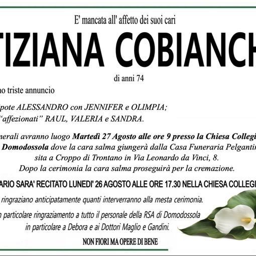 Tiziana Cobianchi di anni 74