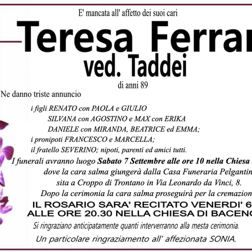 Teresa Ferrari ved. Taddei 89 anni